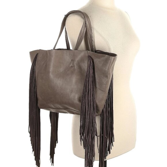 Anthropologie REMI & REID LEATHER SIDE FRINGE BAG TAUPE - Picture 8 of 8